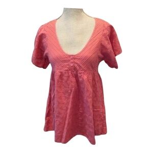 BCBGeneration Womens Top Pink Eyelet Short Sleeve Scoop Neck Babydoll Solid XS